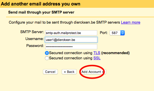 Fill in the settings for your SMTP server