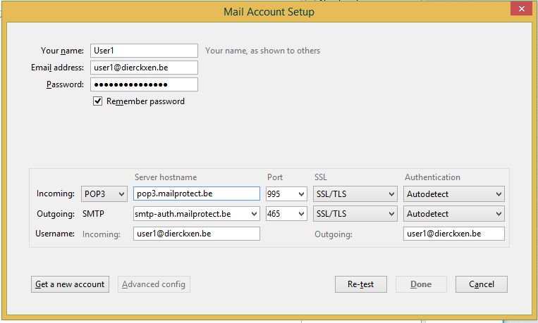 Mail Account Setup POP3 + SSL