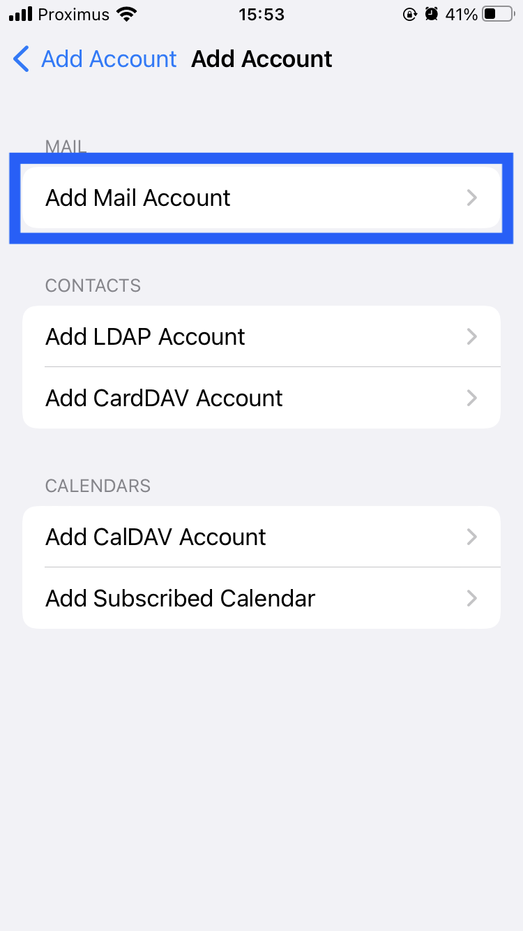 iOS add new mail account