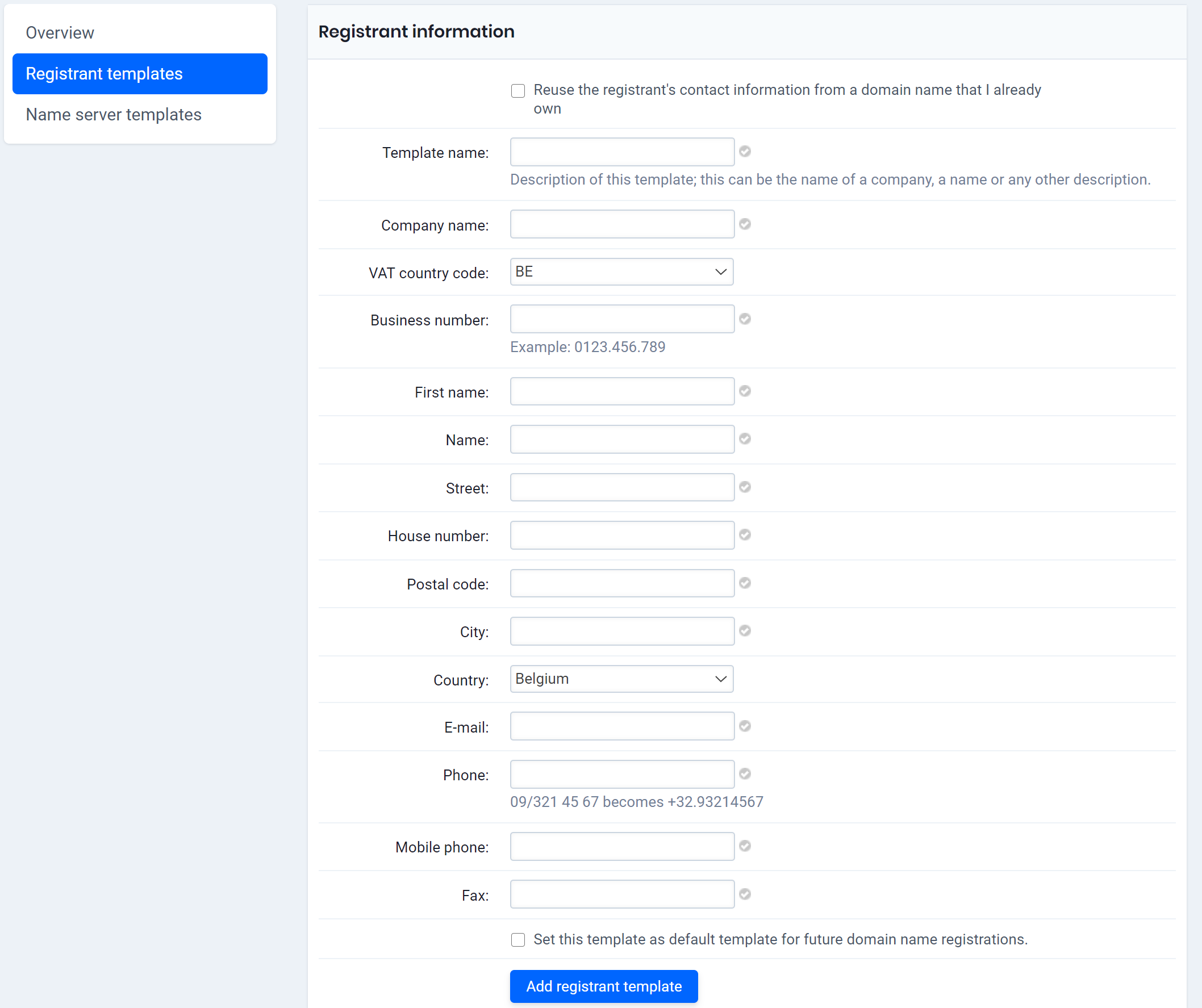 add registrant template