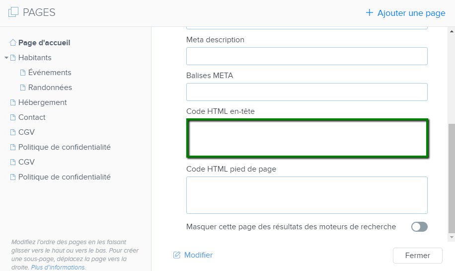 code html en-tete ajouter