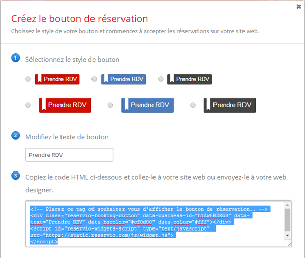 Reservio code HTML