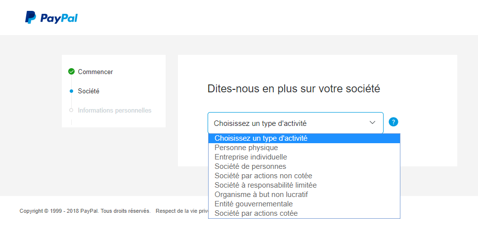 paypal type d'entreprise