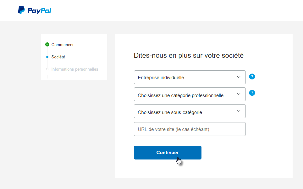 paypal categorie professionnelle