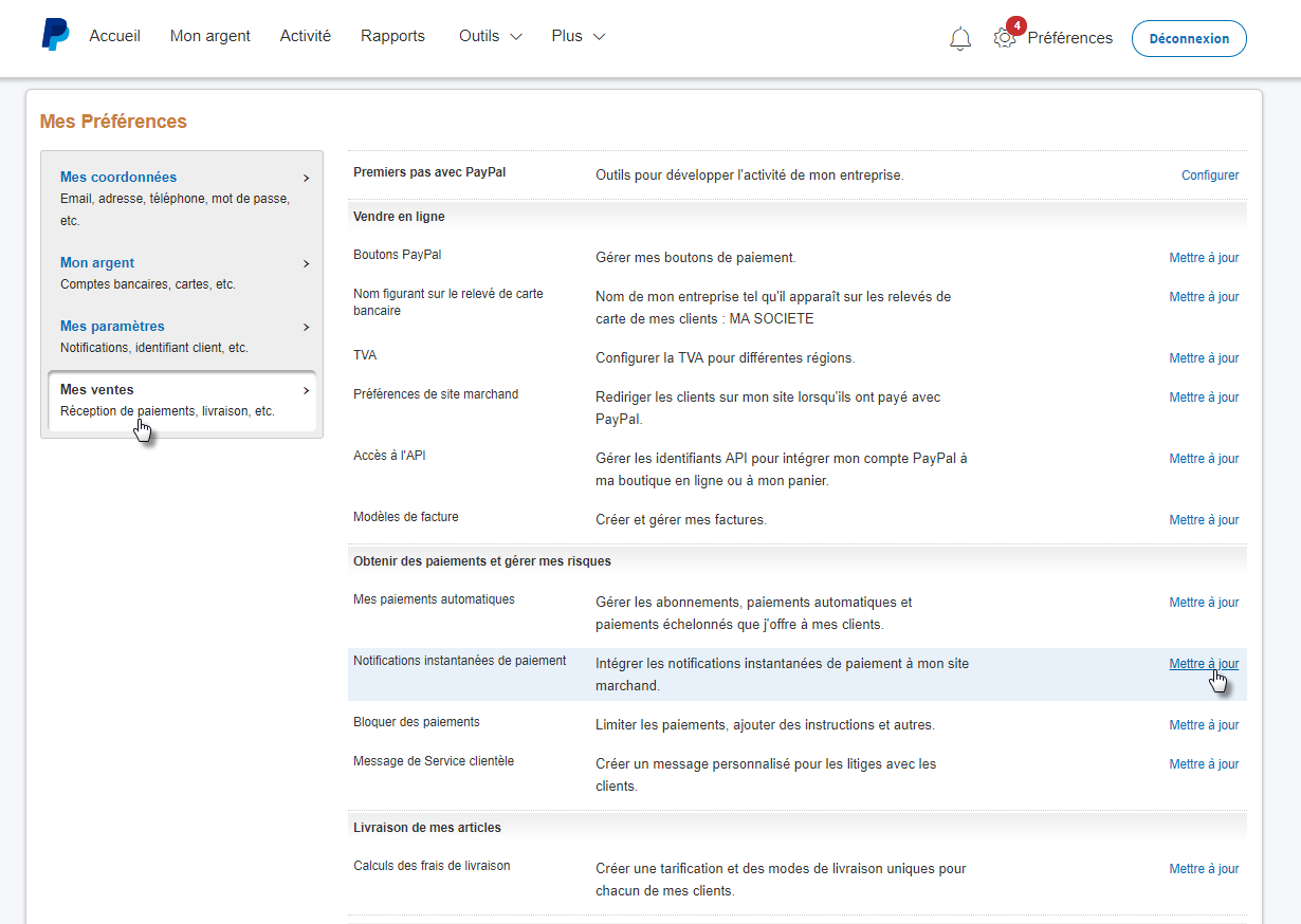 mes ventes paypal