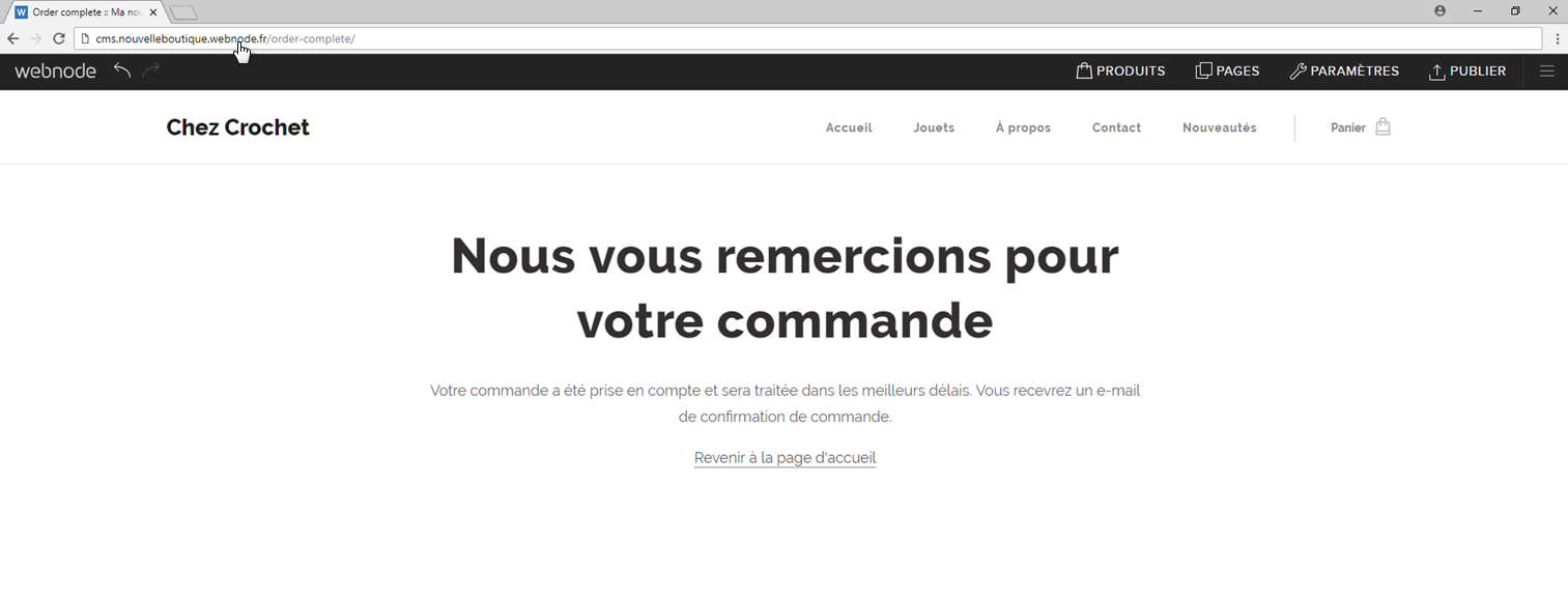 page de remerciement