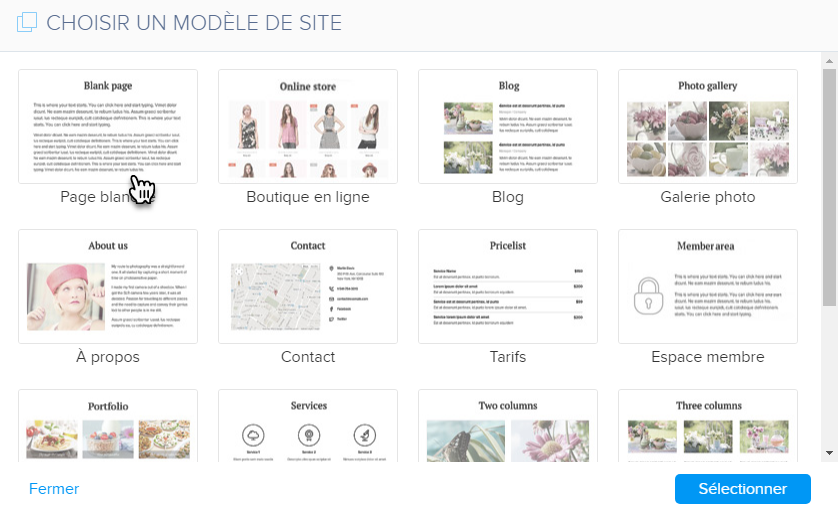 choiser un modele de site