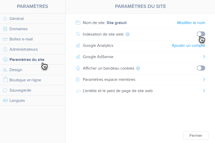 parametres du site indexation du site web