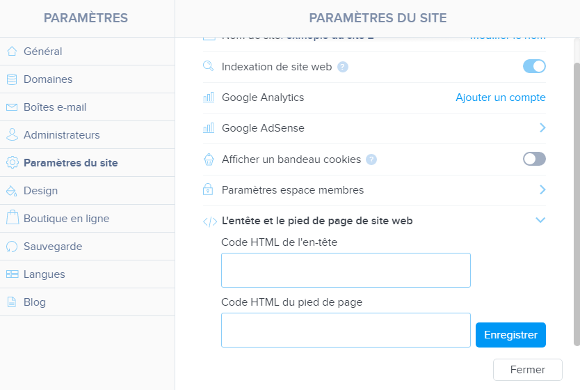 parametres du site html