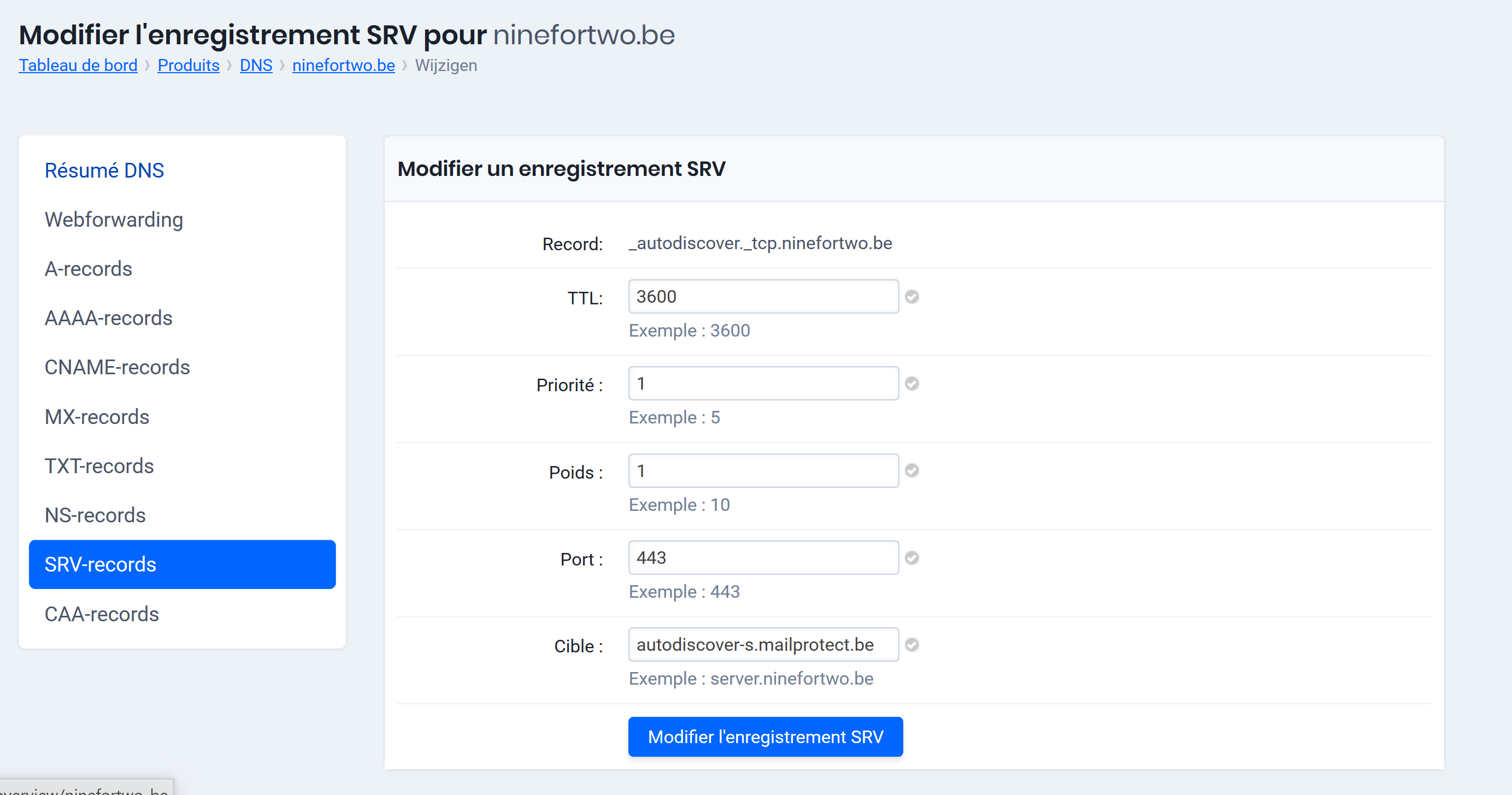 Modifier l'enregistrement RSV