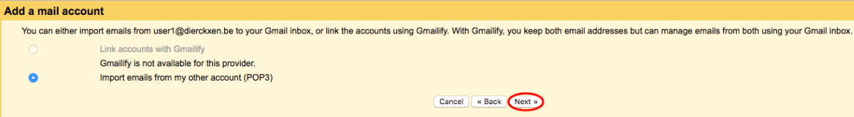 Cliquez sur 'Importer des messages à partir de mon autre compte (POP3)'