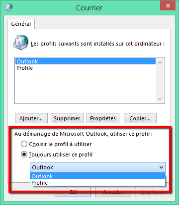 Modifiez le profil que vous utilisez