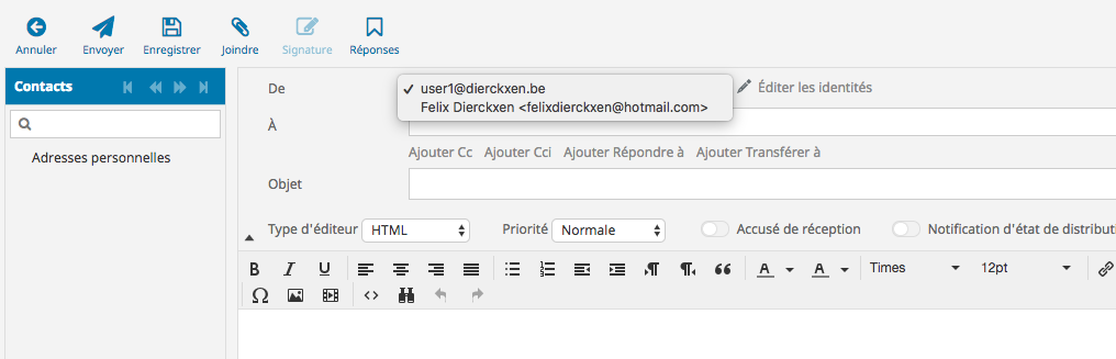 Choisissez l'adresse mail