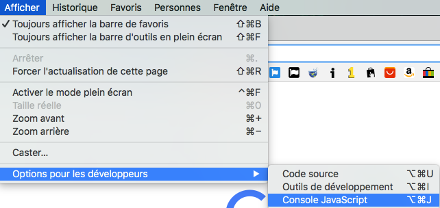 Affichage >> Développeur >> Console JavaScript