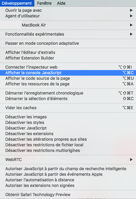 Développement >> Console JavaScript