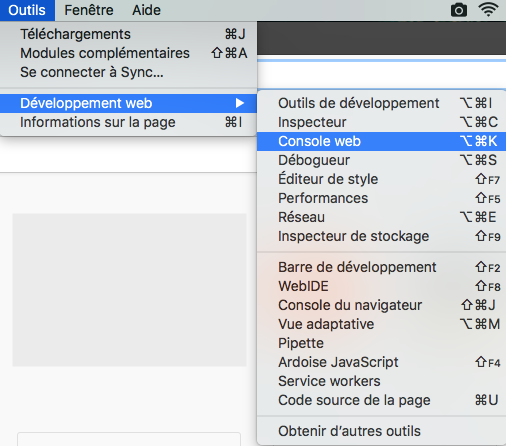 Outils >> Développeur web >> Console web