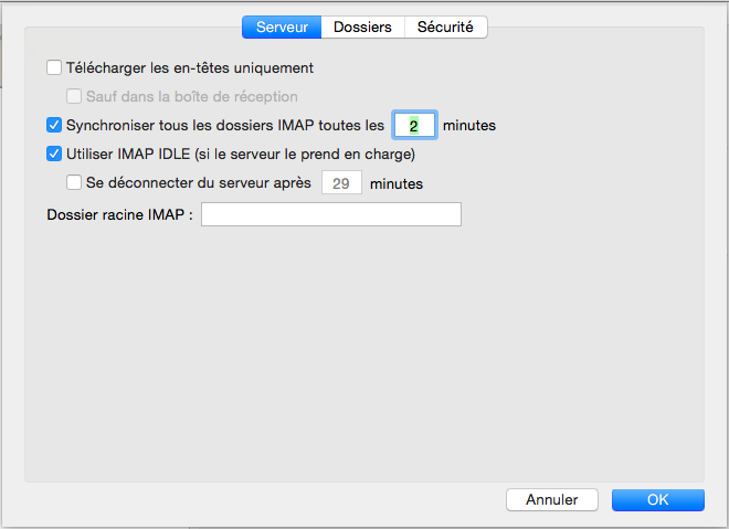Paramètres avancés: serveur