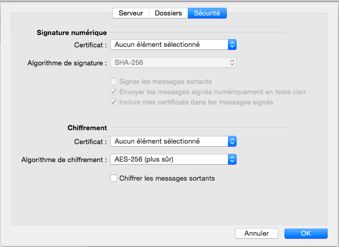 Paramètres avancés: sécurité