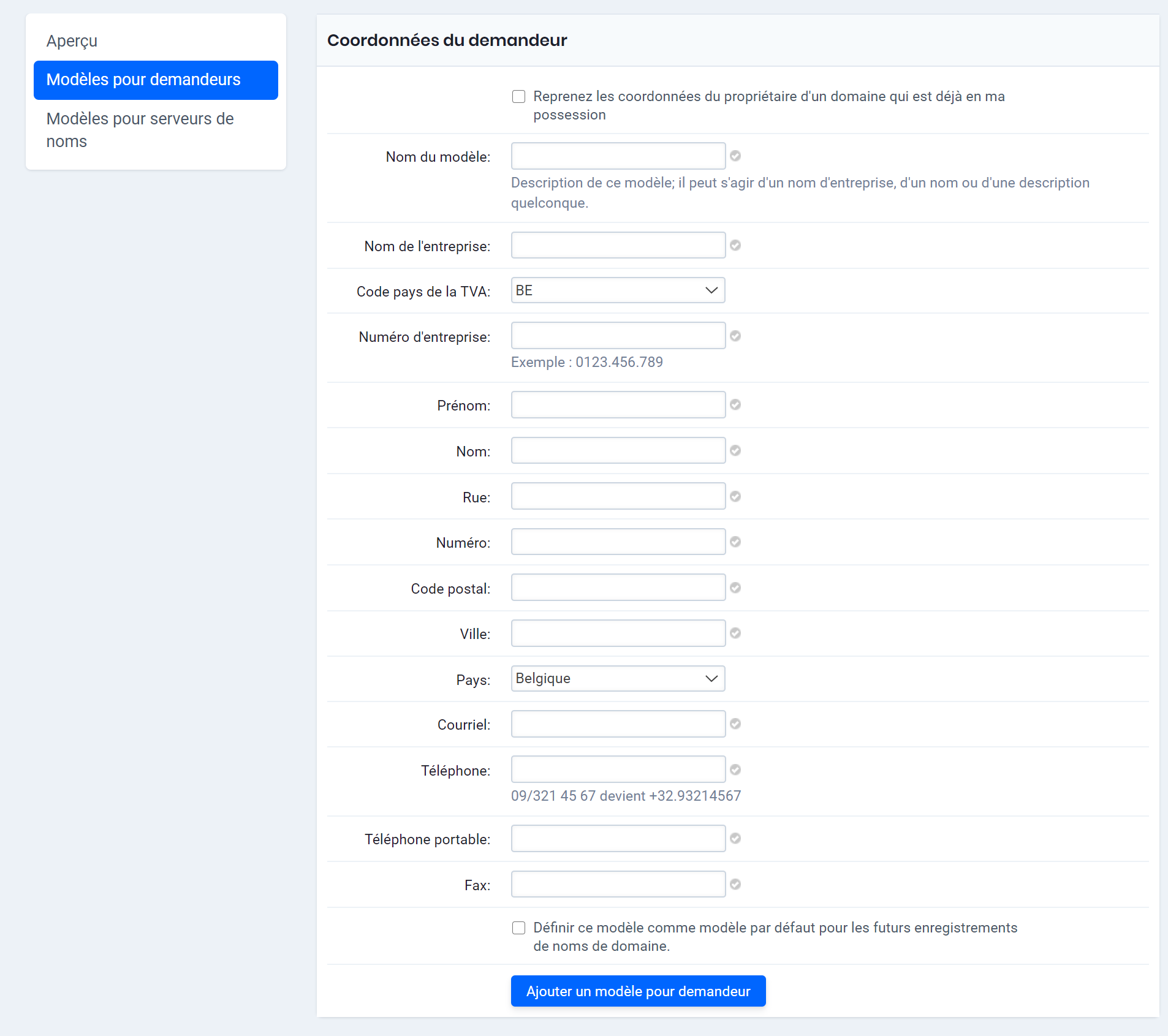 Ajouter un modèle pour demandeur