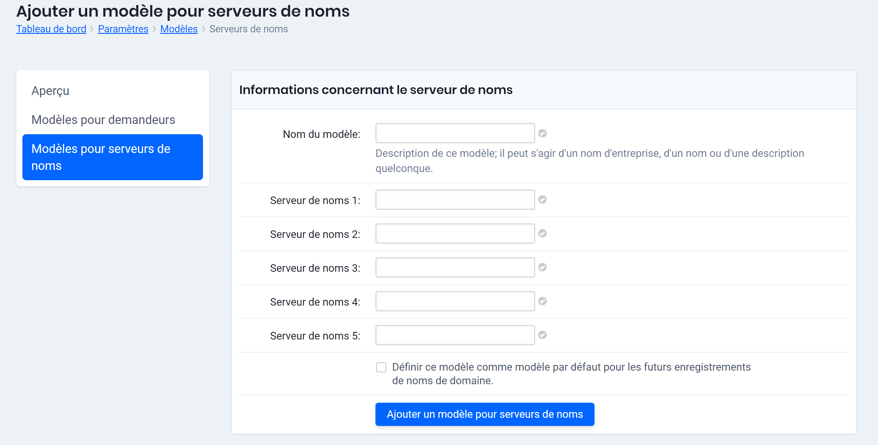 Ajouter un modèle pour serveurs de noms
