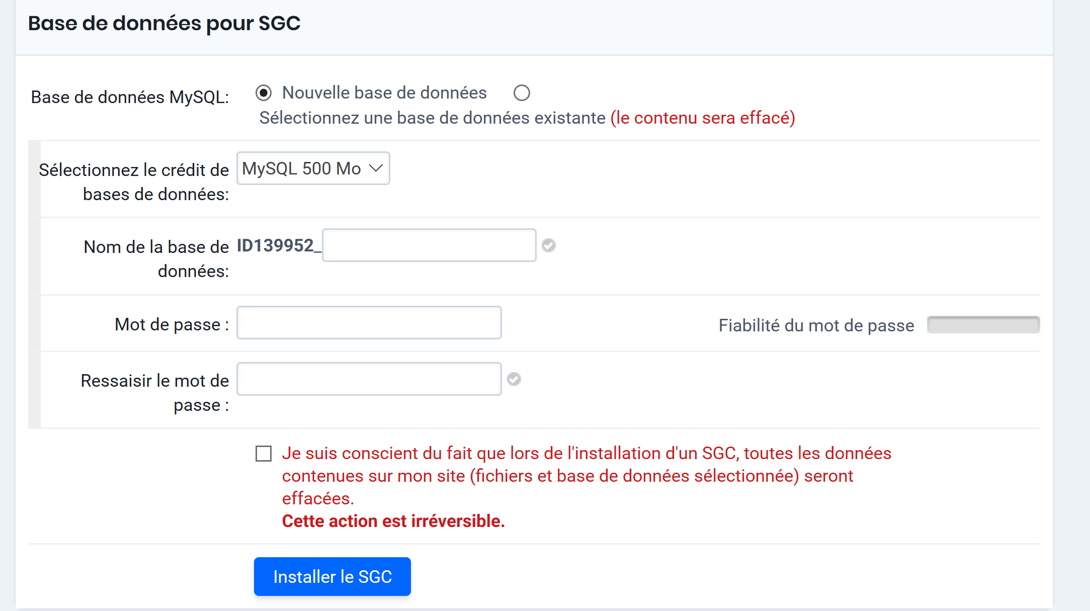 Base de données pour SGC