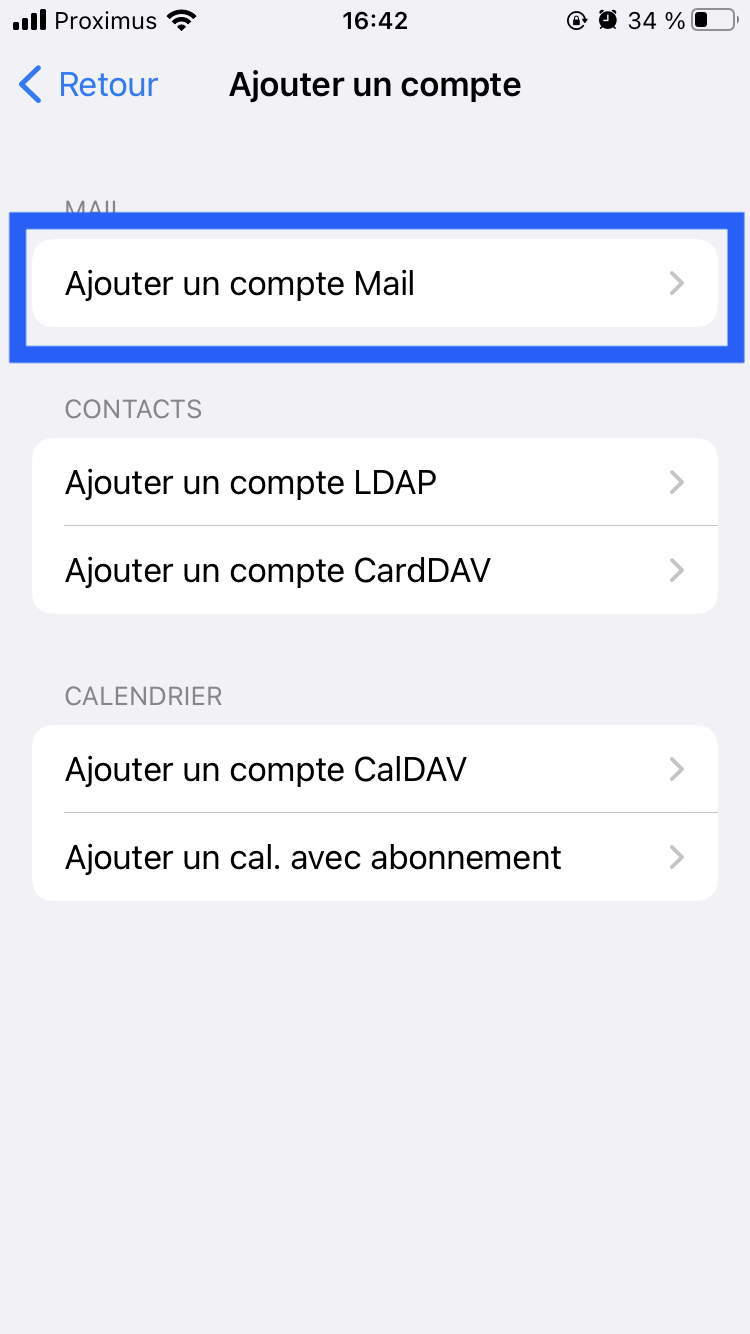 iOS compte mail