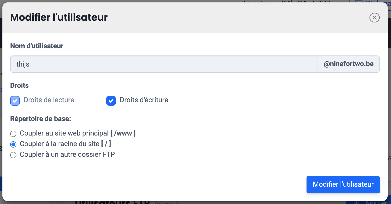 modifier les droit d'un utilisateur FTP