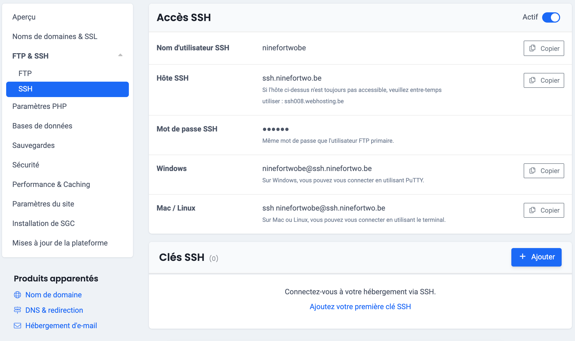 ajouter une clé ssh