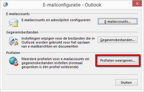 E-mailconfiguratie- Outlook >> Profielen weergeven