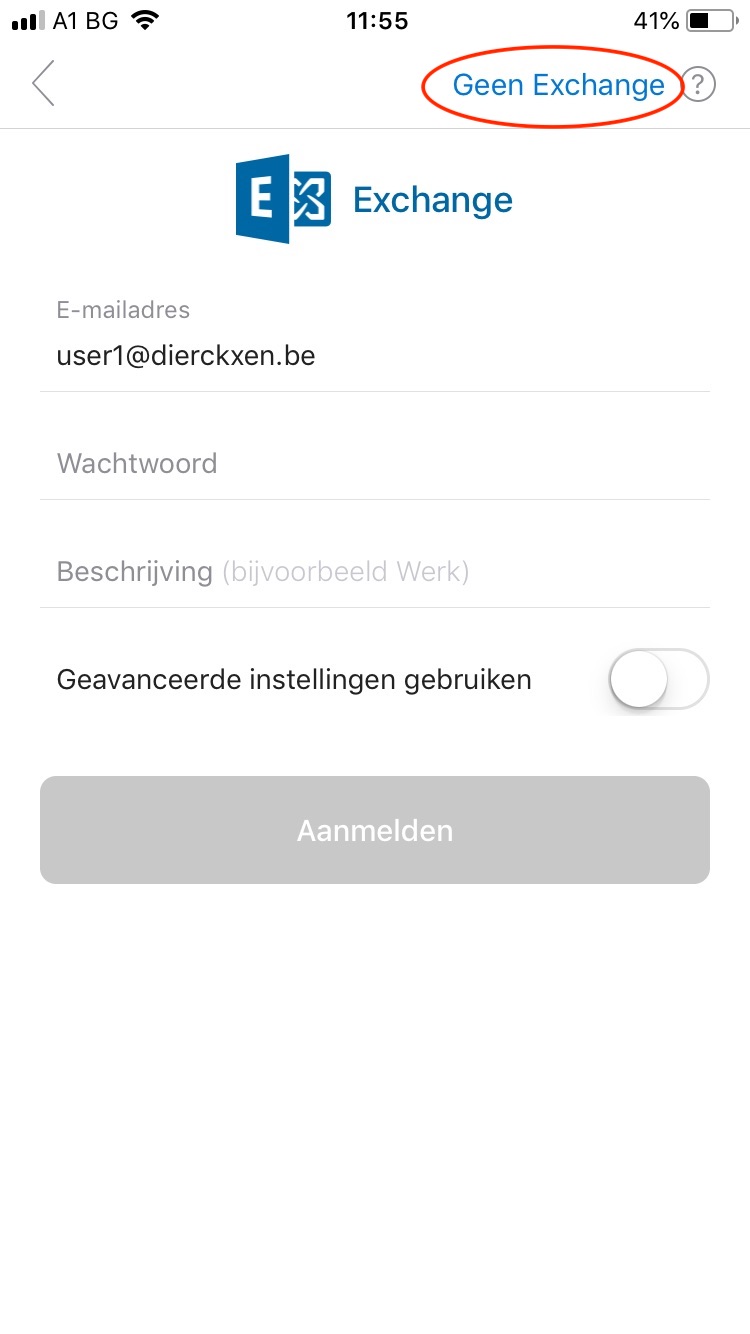 rechter bovenhoek: geen exchange