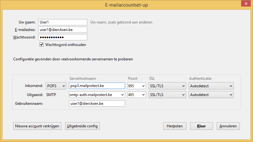 E-mailaccountset-up POP3 + SSL