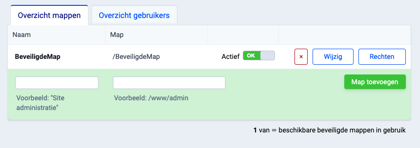 Overzicht beveiligde mappen