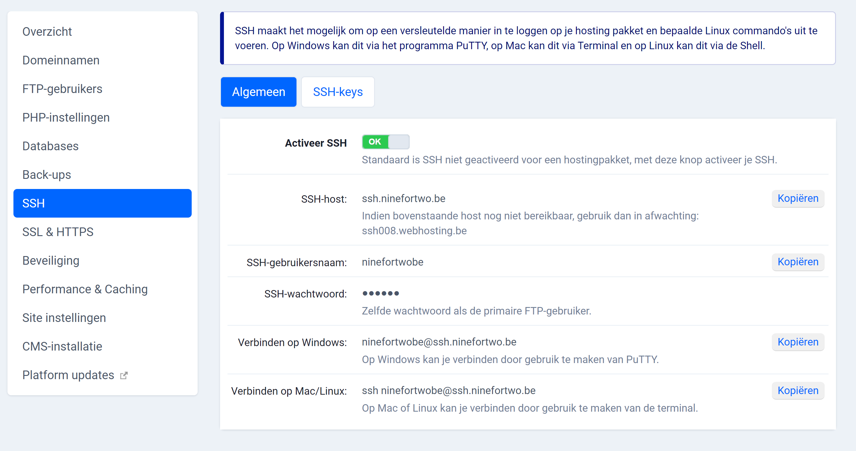 FTP met SSH gegevens