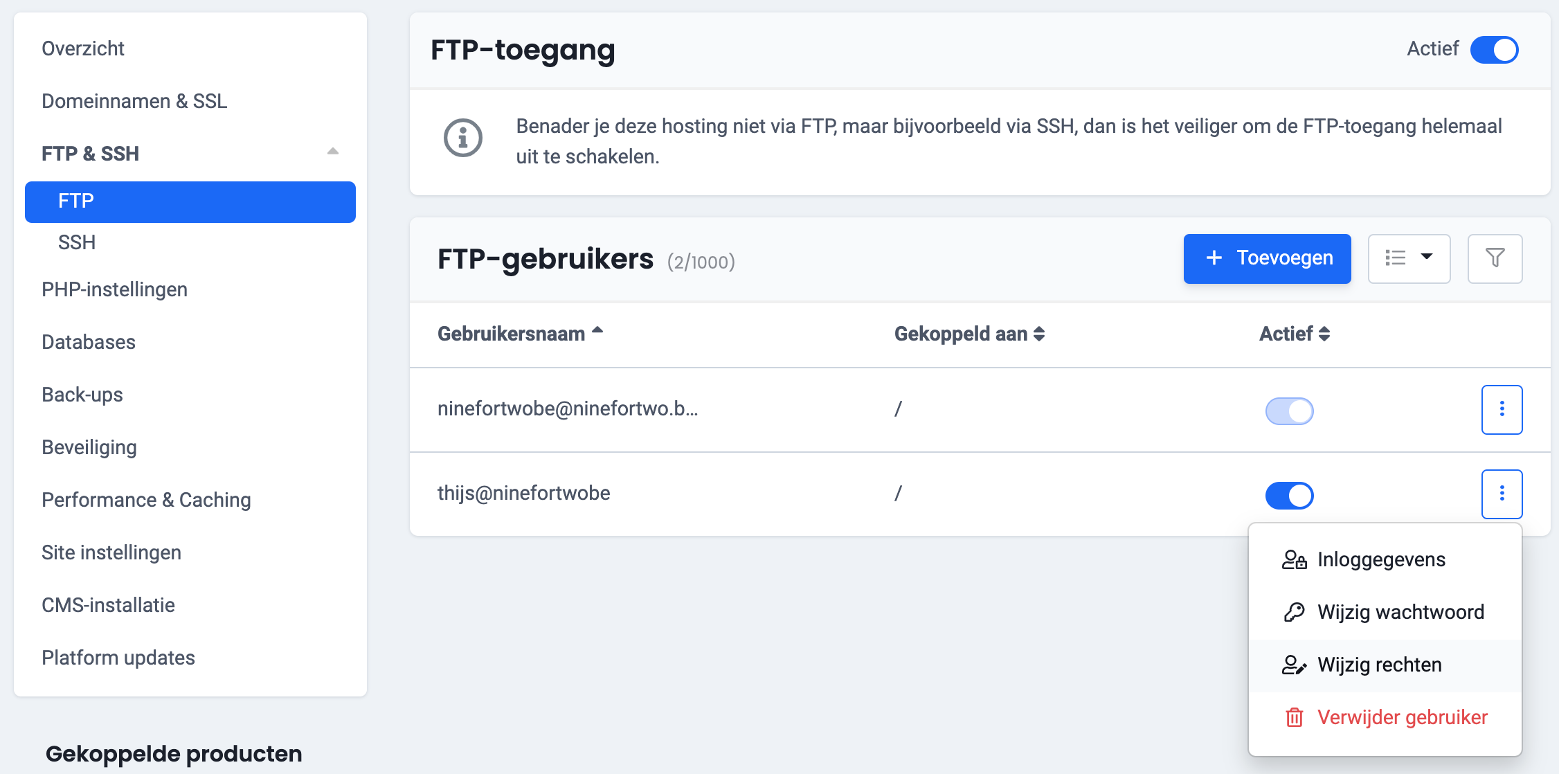 Wachtwoord FTP gebruiker wijzigen