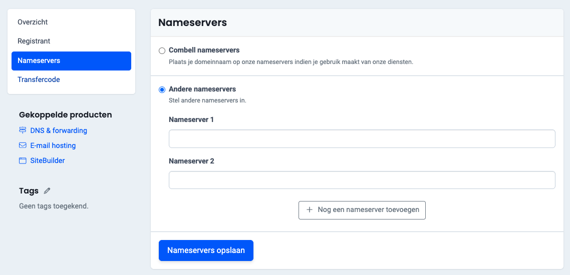 Nameservers on control panel