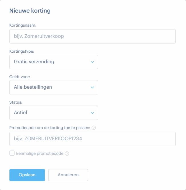 nieuwe korting aanmaken
